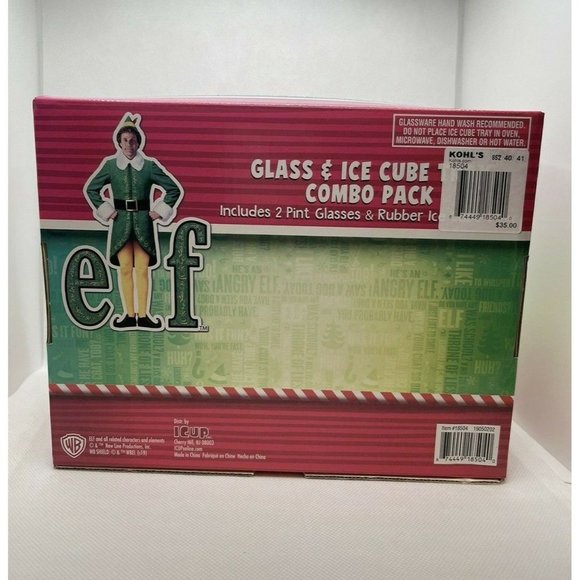 Elf Movie Will Ferrell & Santa Pint Glass & Ice Cube Tray Set Christmas Gift NIB - Picture 4 of 4